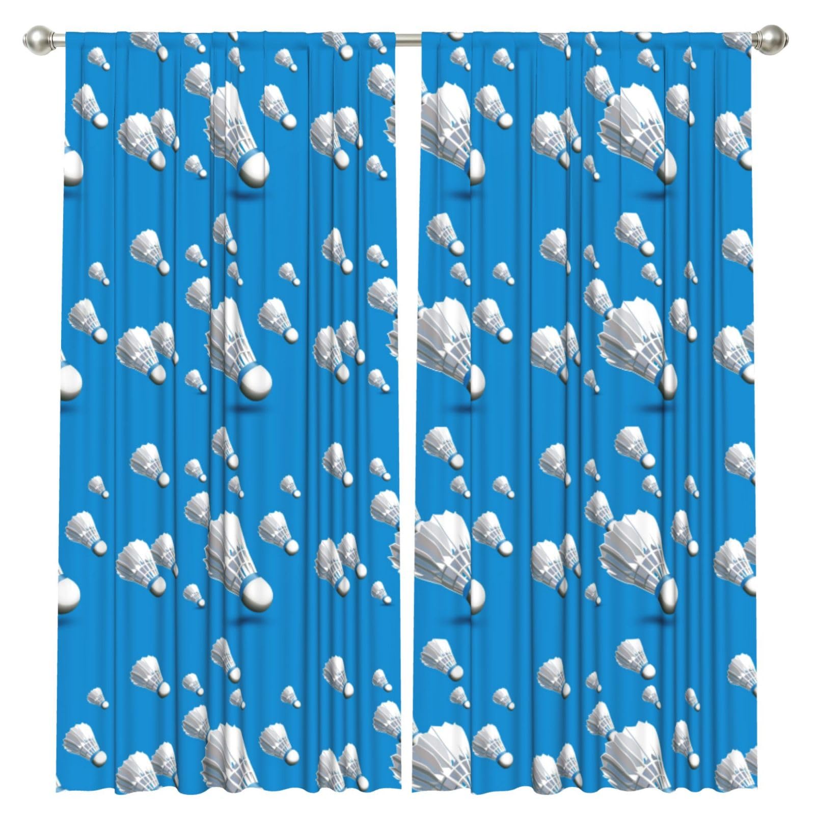 InOmak Cartoon Badminton, 2 Panels Window Curtains 52 x 84 Inch Blackout Curtains for Living Room Bedroom