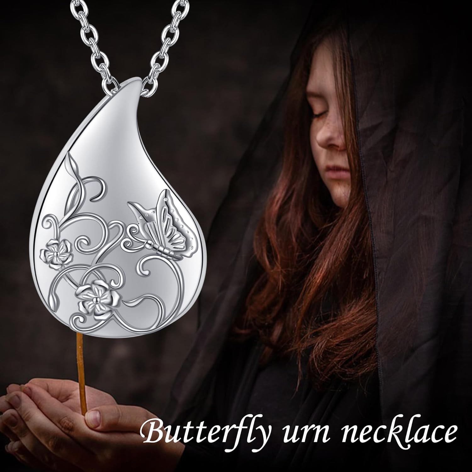Teardrop Urn Necklace 925 Sterling Silver Butterfly Urn Necklace for Ashes Cremation Jewelry for Women - Image 6