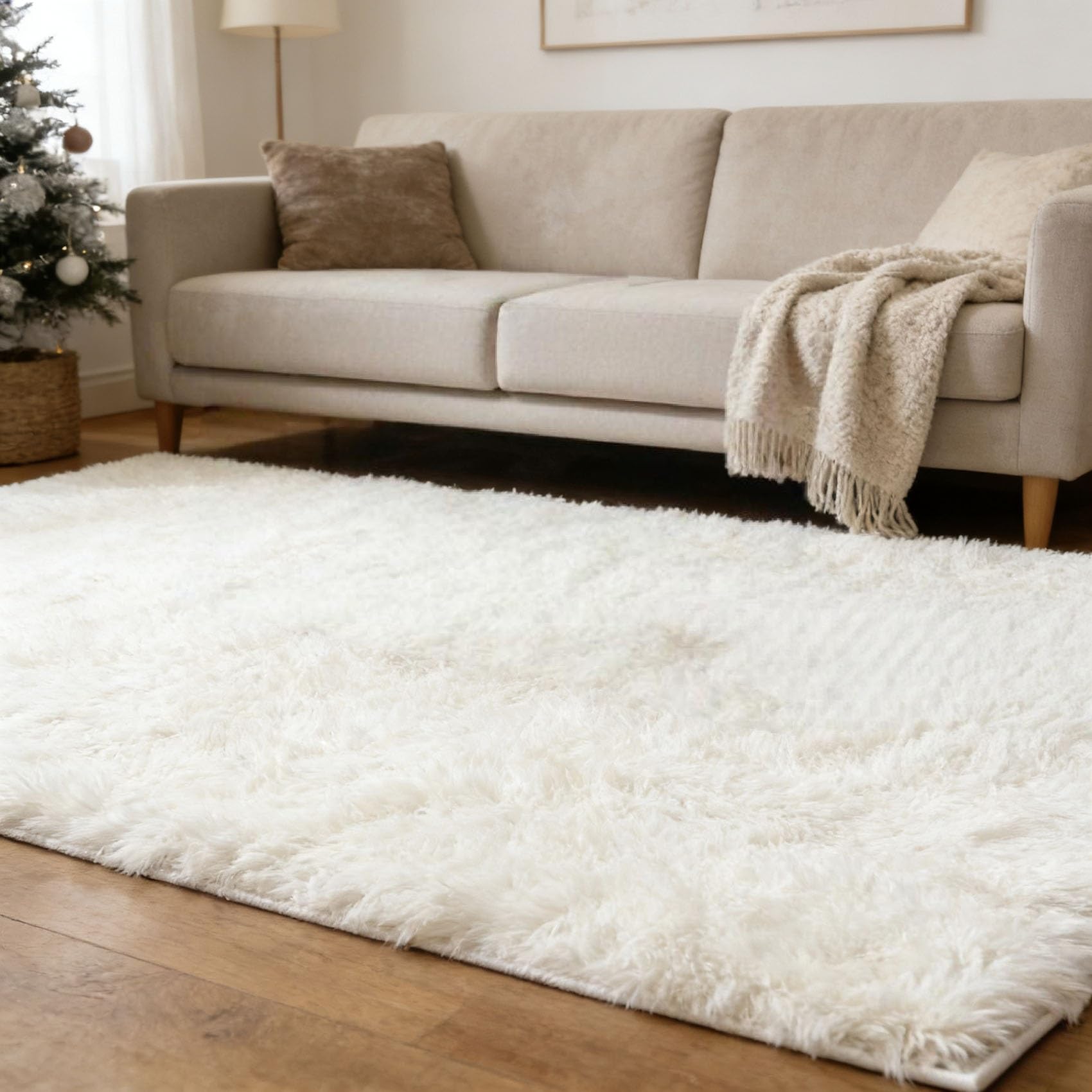 Tapis de salon blanc douillet grand format idéal pour chambre et bureau