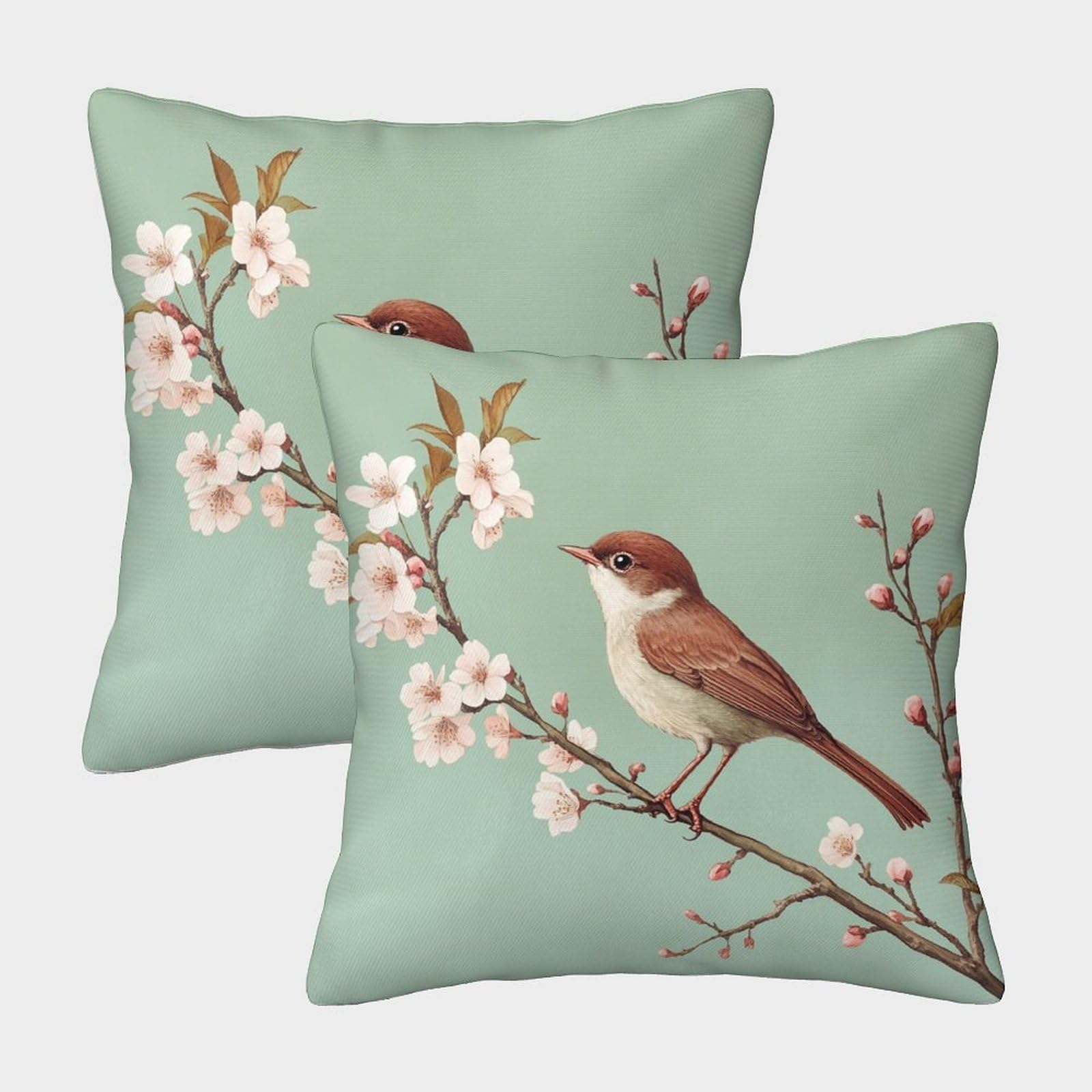 kaiyun 2 Pack Nightingale,Blooming Cherry Tree Branch Personalised Cushion Cover Home Sofa Decoration 40x40cm Pillow Covers