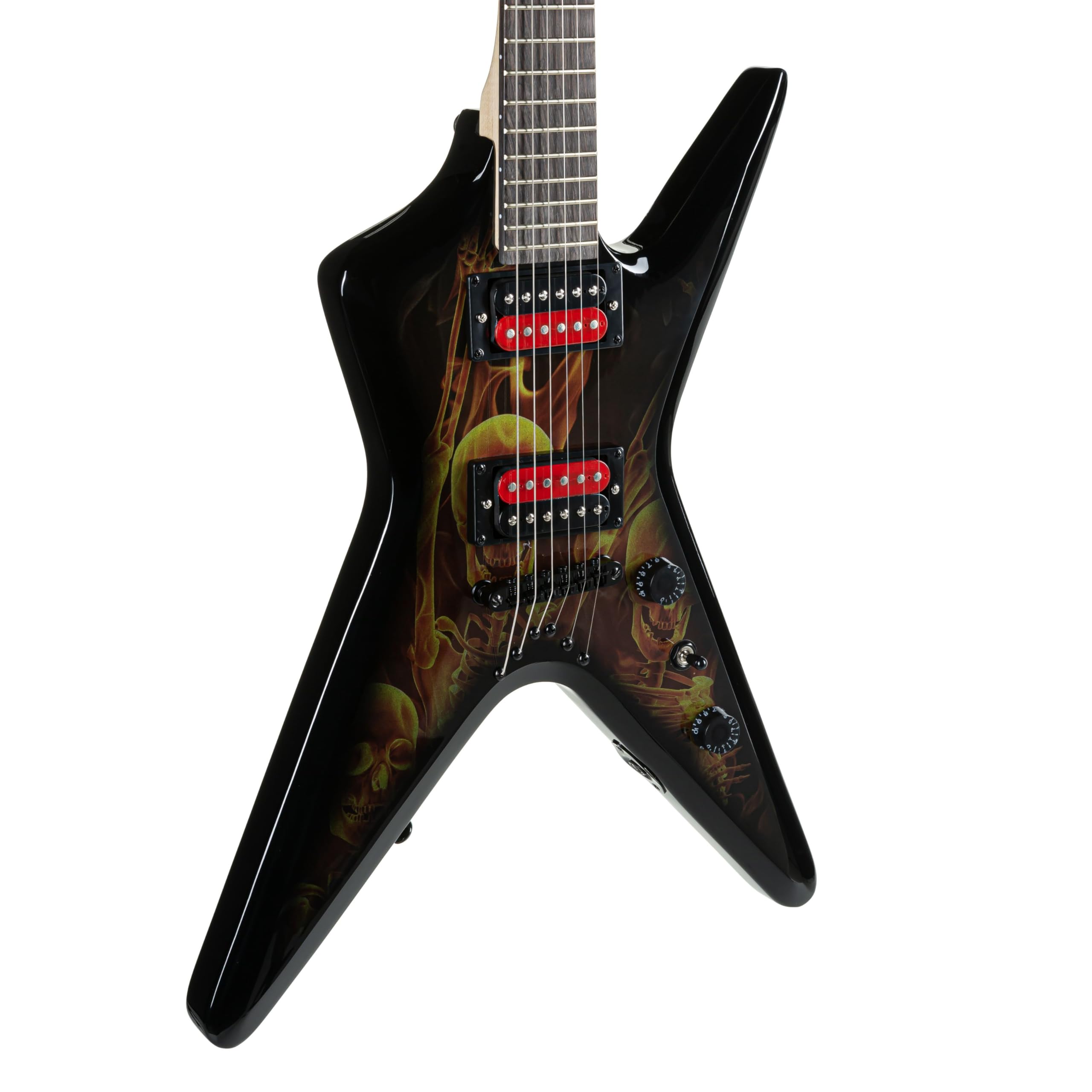 J & D V-200 S Skeleton E-Gitarre, ML-Style, Linde-Korpus, Ahornhals, Composite-Griffbrett, 22 Bünde, High Output Humbucker, Tune-o-Matic Brücke, Schwarze Hardware, Skeleton-Finish