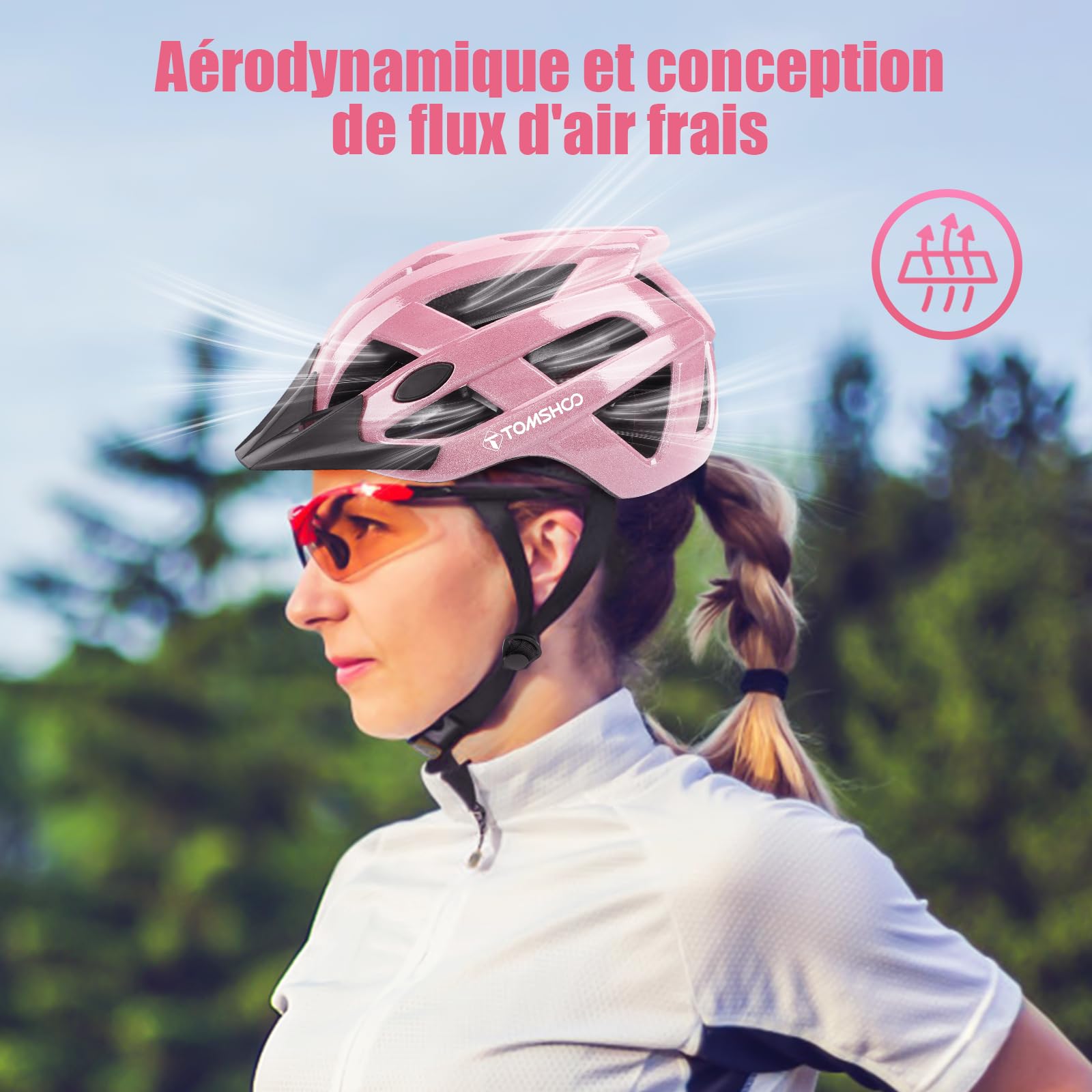 TOMSHOO Casque Vélo Adulte Homme et Femme, Réglable 58–61 cm, avec Visière Amovible et Coussins Intérieurs Confortables, pour VTT, Vélo de Route et Circulation Urbaine