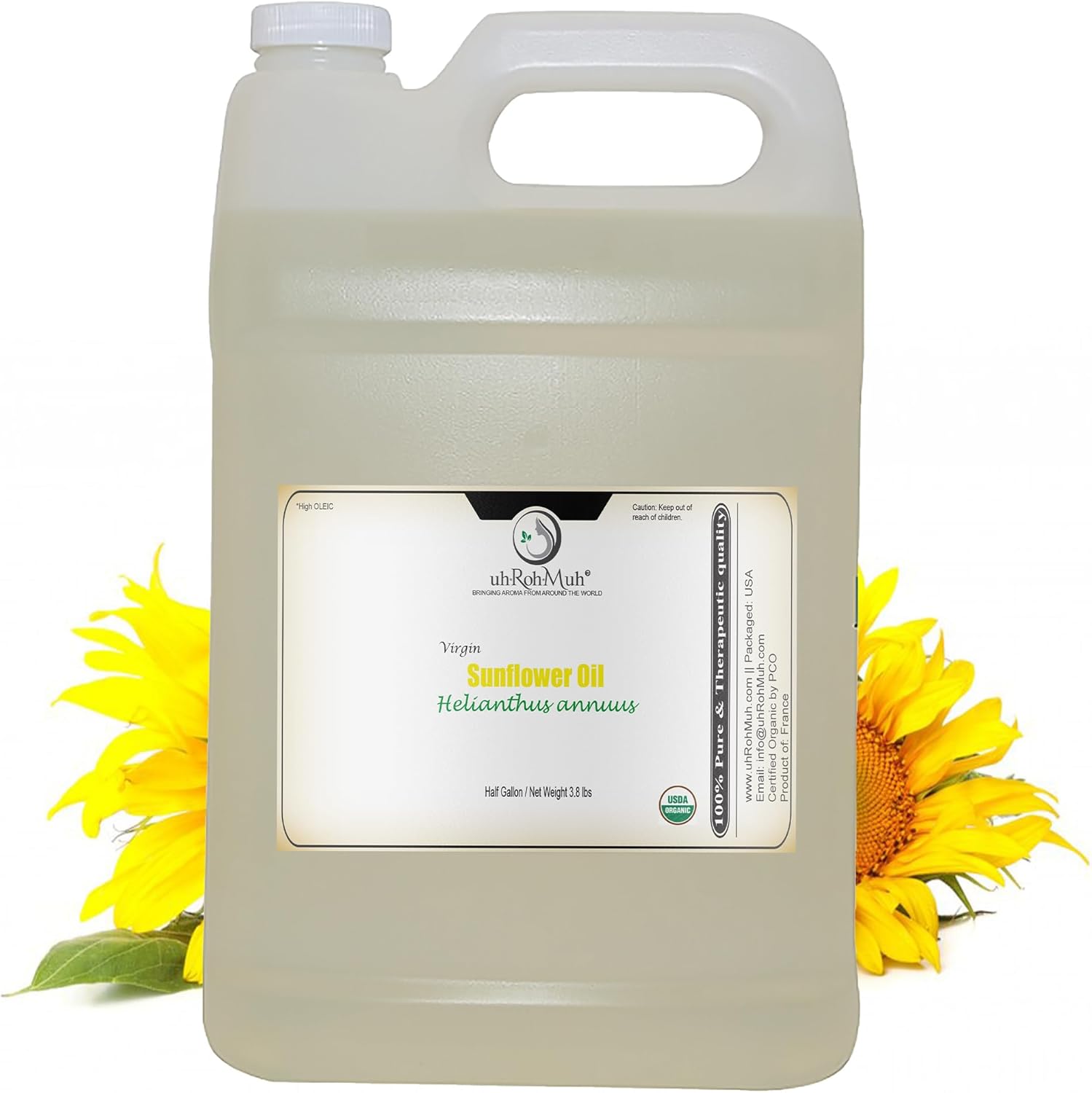 uh*Roh*Muh Organic Sunflower Oil (Virgin) (High Oleic) - 1 Gal(Net Wt: 3.6kg/8lb)