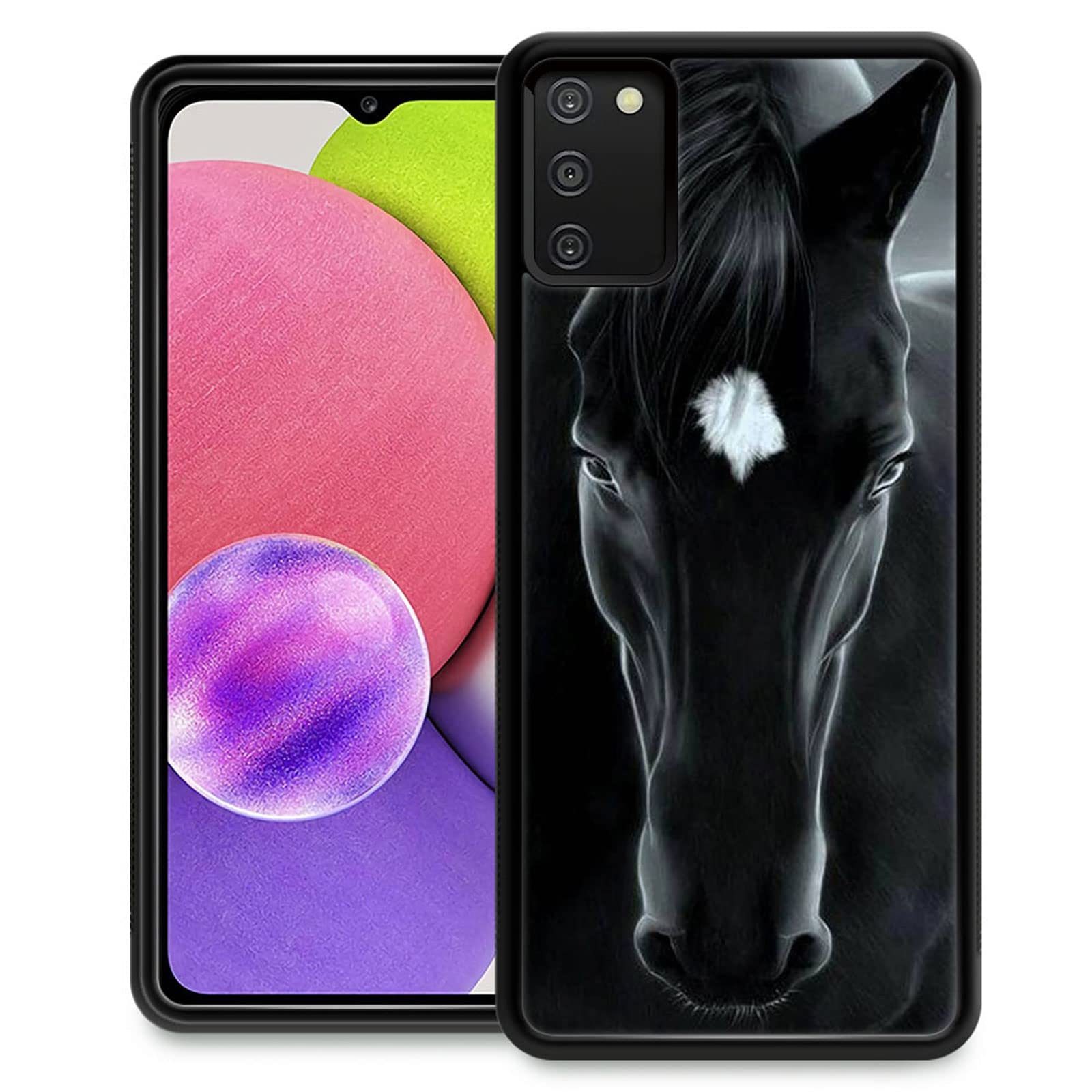 CARLOCA Compatible with Samsung Galaxy A03S 4G Case,Black Horse Samsung Galaxy A03S 4G Cases,Fashion Graphic Design Shockproof Anti-Scratch Drop