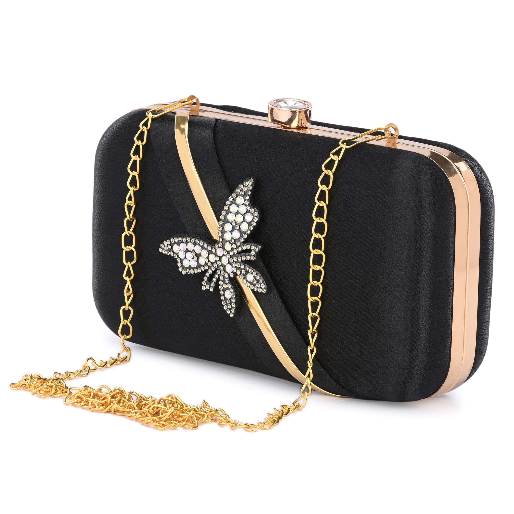 KNOOS Womens Glitter Floral Rhinestone Beaded Evening Party Clutch Wedding Bag Wallet |Detachable Chain Sling Strap | Ladies Purse Wallet Black (B0BPR56JYB) Amazon Price History, Amazon Price Tracker