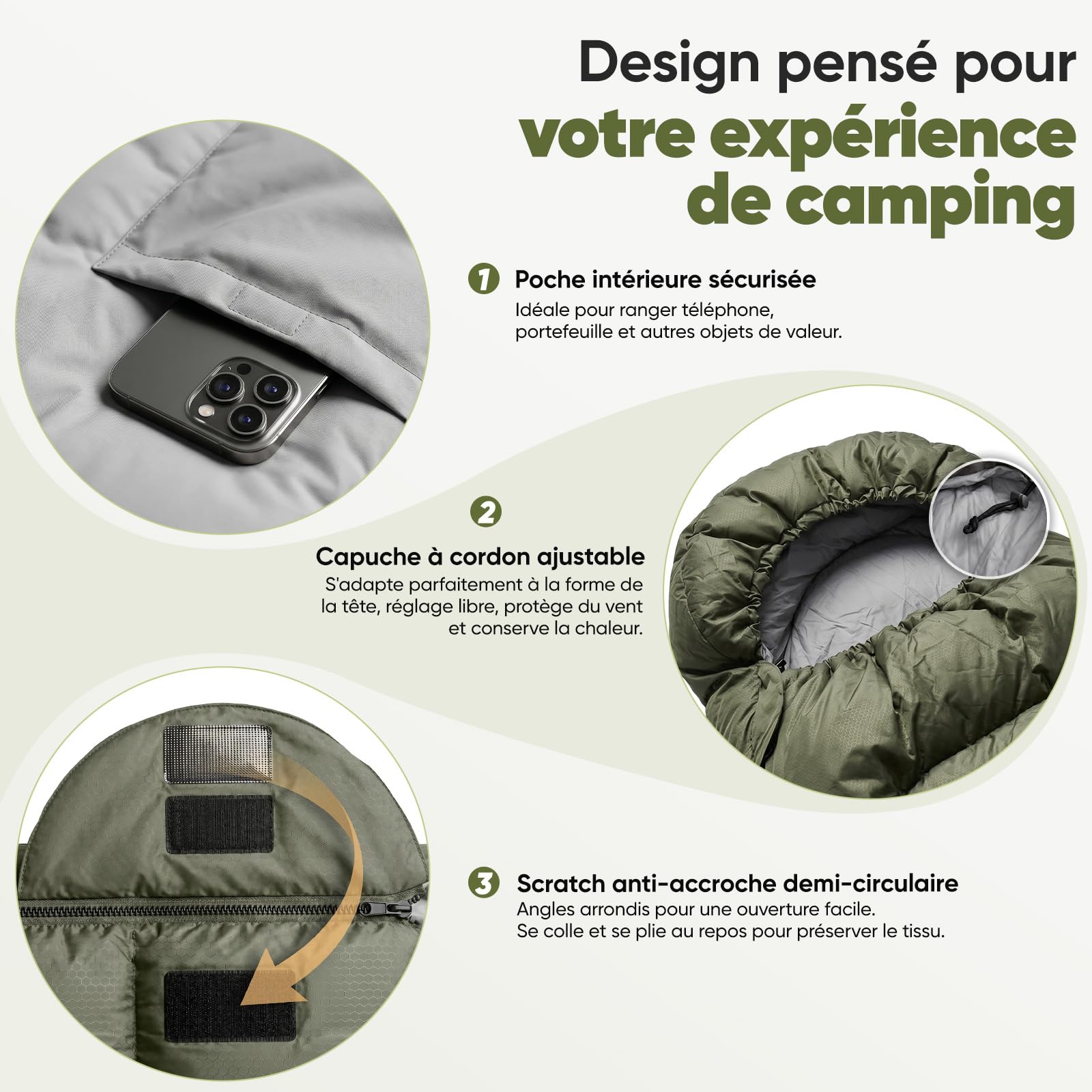 Sekey Sac de Couchage Adulte Rectangulaire, 3 Saisons, 1,35 kg Sac Couchage Compact, 2-en-1 Couverture, Zip Anti-coincement, Ventilation des Pieds, 10-20°C, Trekking, Camping et Outdoor, 220x80 cm