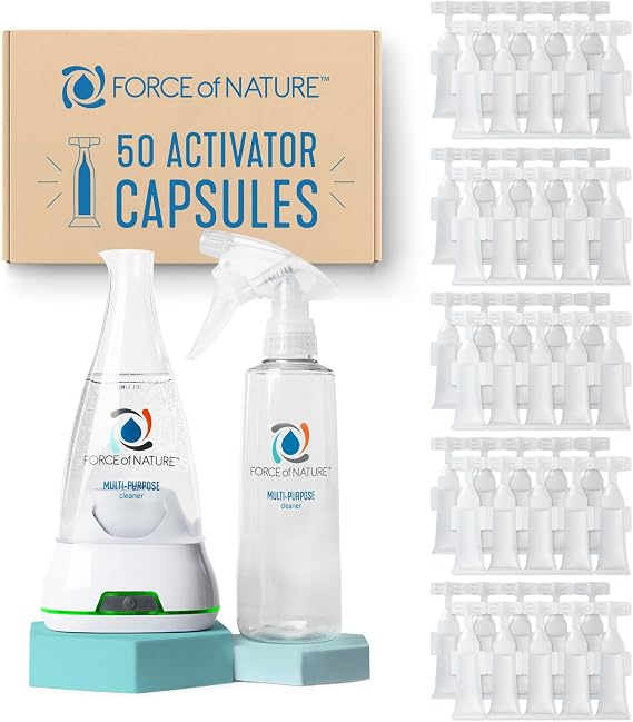Force of Nature Multi-Purpose Cleaner, Disinfectant & Deodorizer Year Supply Bundle - Reusable Bottle, 50 Refills - EPA Registered, Toxin-Free, All-Purpose Natural Cleaning Supplies