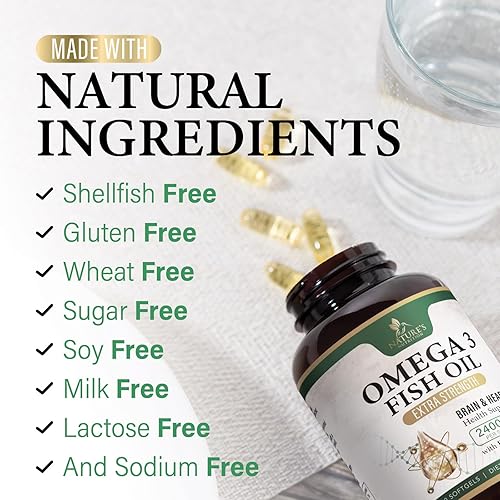 Miniatura 7 de Suplementos de aceite de pescado Omega 3  2400 mg de triple fuerza Omega3, EPA y DHA con ácidos grasos esenciales  Apoyo natural para el sistema