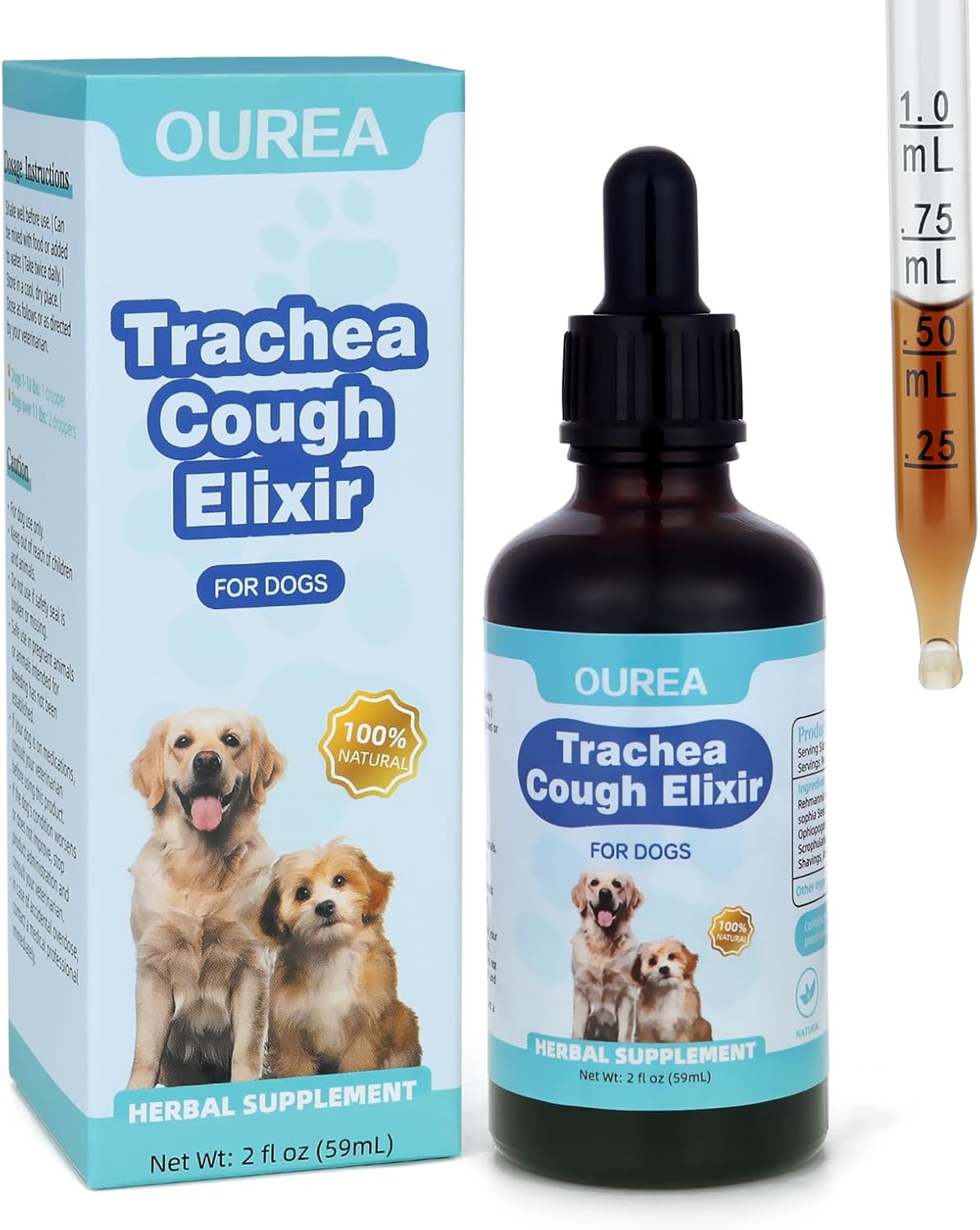 Ourea Collapsed Trachea Treatment for Dogs, Cough for Dogs, Trachea Cough Elixir, Natural Herbal Supplements Relieves Loud Coughing, Wheezing (2 fl oz)