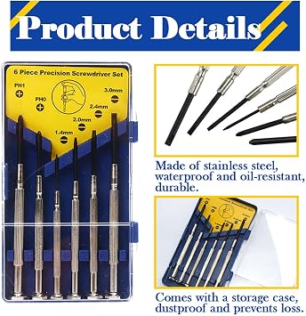 6PCS Small Screwdriver Set, Precision Screwdriver Sets with 6 Different Size Screwdrivers, Mini Repair Tool Kit with Case, Slotted Phillips Screwdrivers for Watches Glasses Jewelers Phones