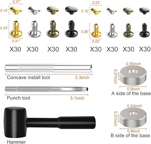 Miniatura 10 de Alritz 240 juegos de remaches de cuero, remaches tubulares de doble tapa, 4 colores, 2 tamaños, tachuelas de metal con herramientas de fijación para