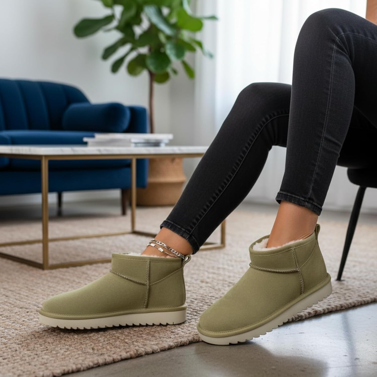 CUSHIONAIRE Hip-3 Genuine Suede Leather Ankle Boots for Women – Pull On Cozy Faux Fur Boots Womens Shoes with Comfortable Memory Foam - Image 3