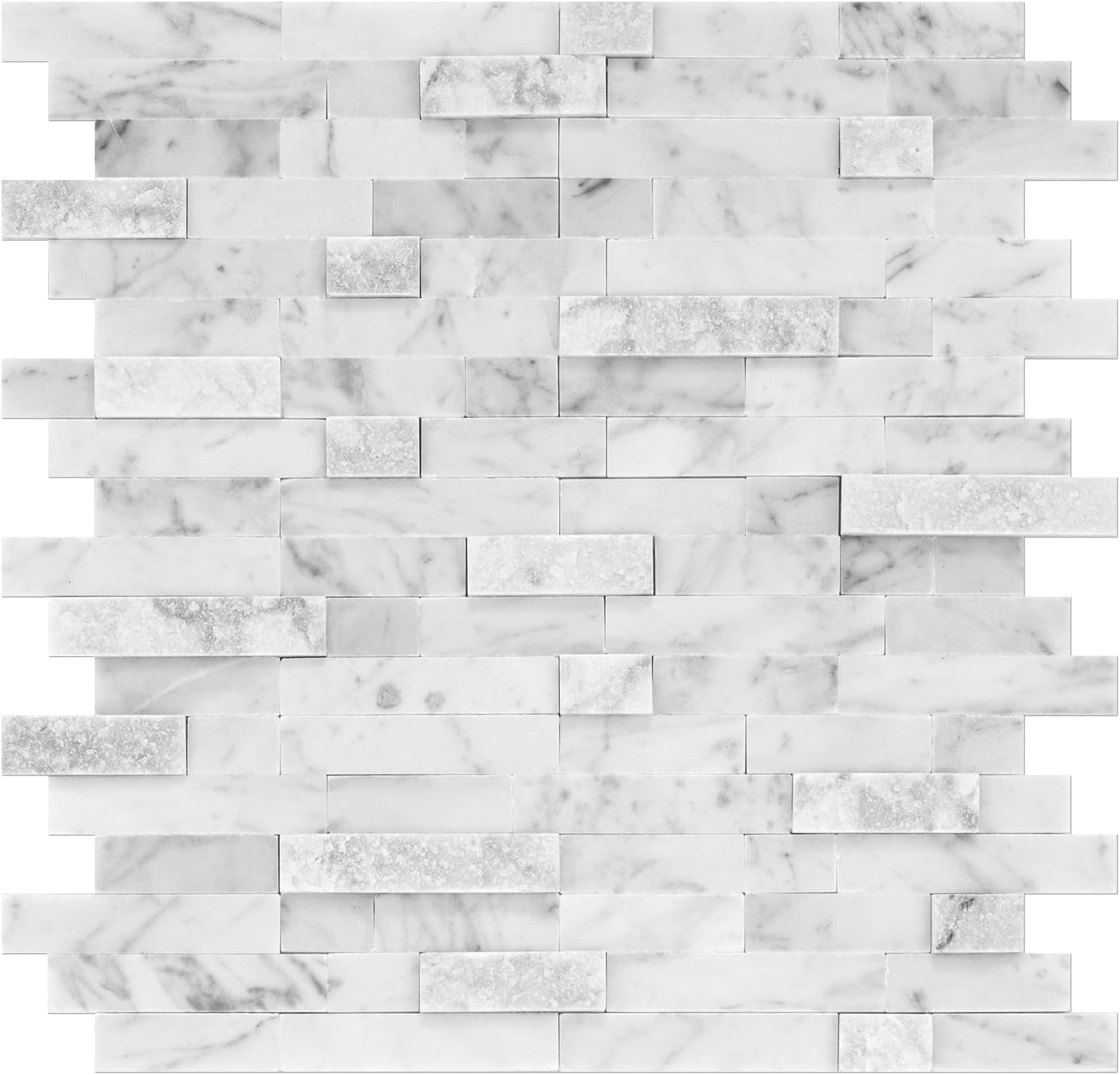 Peel and Stick Stone Backsplash, 5-Sheet Peel and Stick Stone Tiles 3D Marble Look Mosaic Tile for Kitchen Fireplace