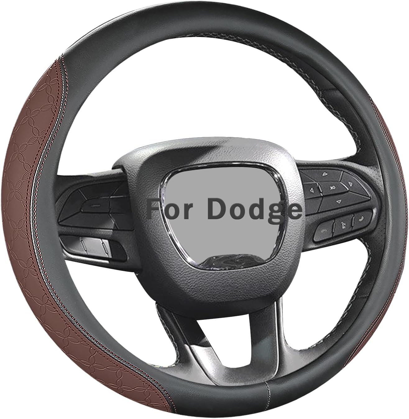 Custom-Fit for Dodge Steering Wheel Cover, Leather Double Sided Car Steering Wheel Covers, Breathable Anti-Slip, for Dodge Accessories (H-Black)