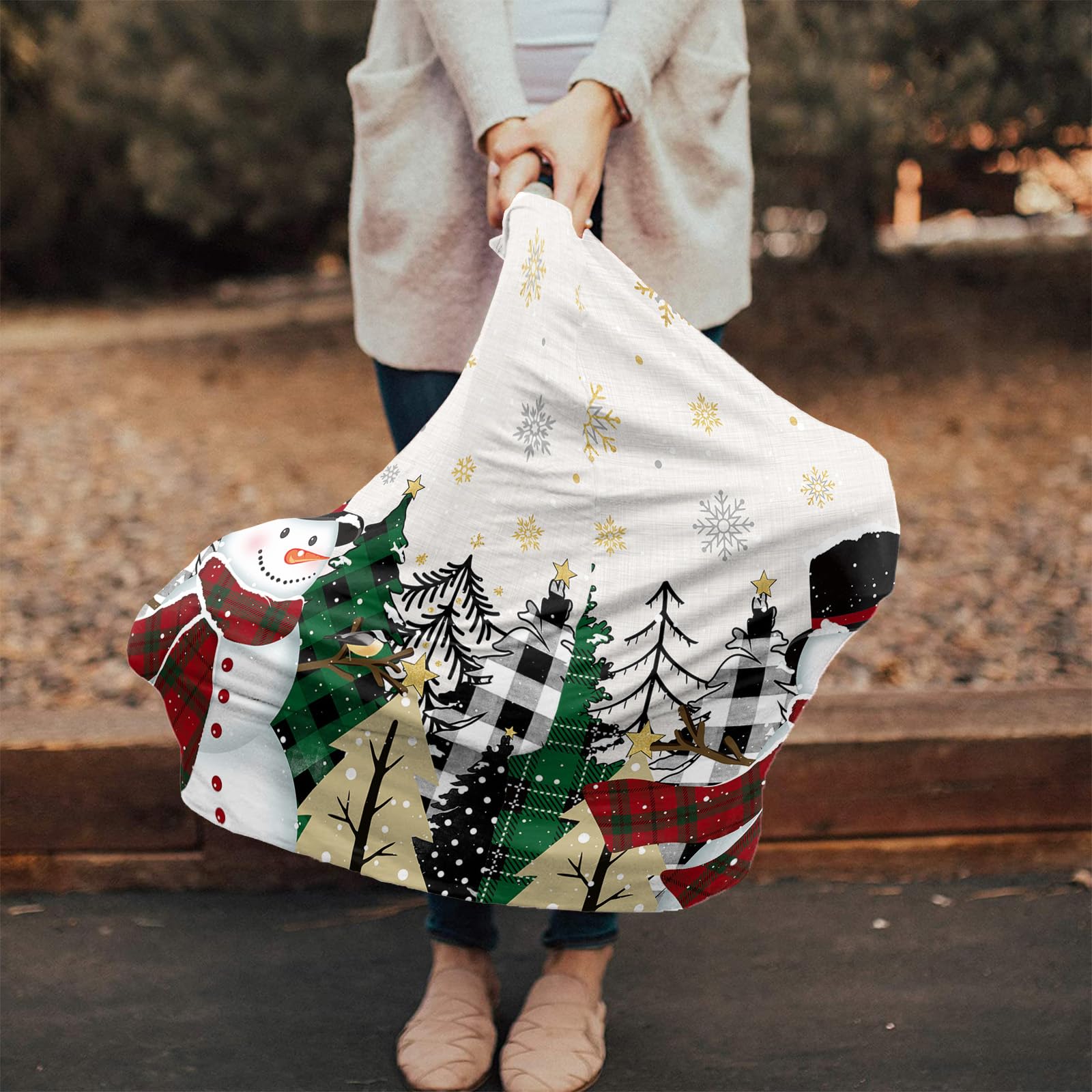 Nursing Cover for Breastfeeding Scarf, Retro Plaid Xmas Tree Snowman Snowflake Christmas Baby Car Covers Super Soft Multi Use for Canopy Shopping Cart Cover Blanket Stroller Cover