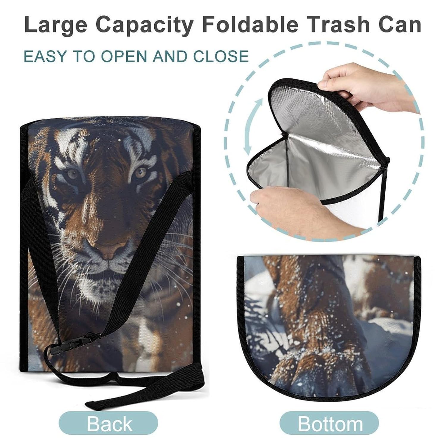 MUSM Leakproof Car Trash Can 2.5 Gallon, Durable Automotive Garbage Bag with Waterproof Liner, Walking in Snow Trash Bag for Car, Truck, RV & Bathroom