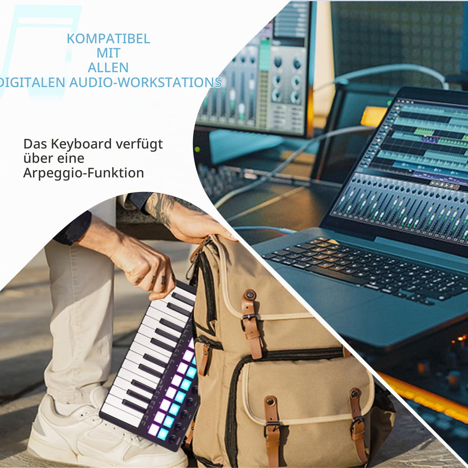 M-VAVE MIDI-Controller für Musikproduktion, verbesserte MIDI-Tastatur, tragbare wiederaufladbare Arranger-Tastatur, RGB-Pad-Tastatur, SMK-25II, schwarz und weiß, eingebauter Akku