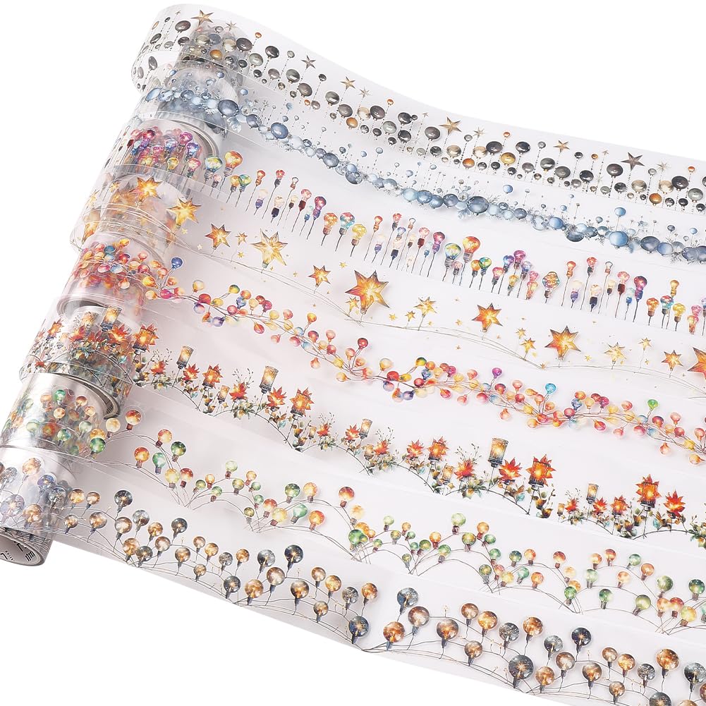 CRASPIRE 8 Styles 2.19ydsx1.5in Lighting PET Tape Stickers Washi Clear DIY Handbook Crafts Self-Adhesive Waterproof Journaling Scrapbook Collage Gift Wraping for Home Decor Diary Art Planner Supplies