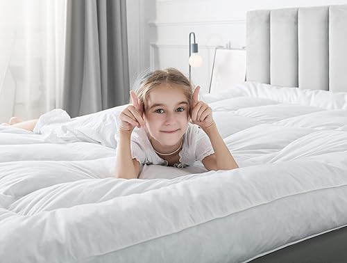 Miniatura 2 de WhatsBedding Cama de plumas de gansopato de 5 pulgadas, cubrecolchón extra grueso, tamaño matrimonial, 100% algodón 2500 GSM, sobrerelleno,