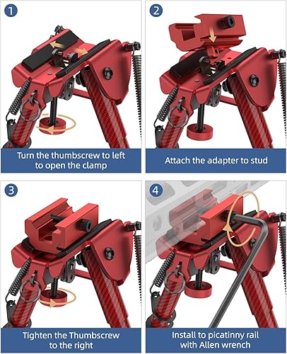 Miniatura 6 de EZshoot Carbon Fiber Rifle Bipod, 6-9 Inches, Picatinny Rail Adapter