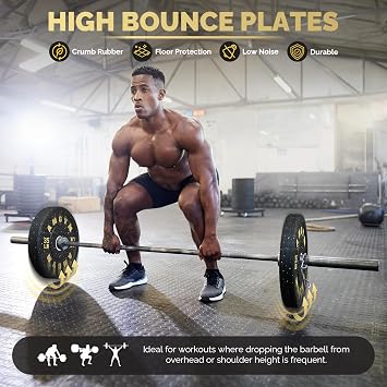 Rubber Barbell Plates, Color-Coded Bumper Plates for Home Gym & Strength Training, 2-Inch High Bounce Weight Plates Sets