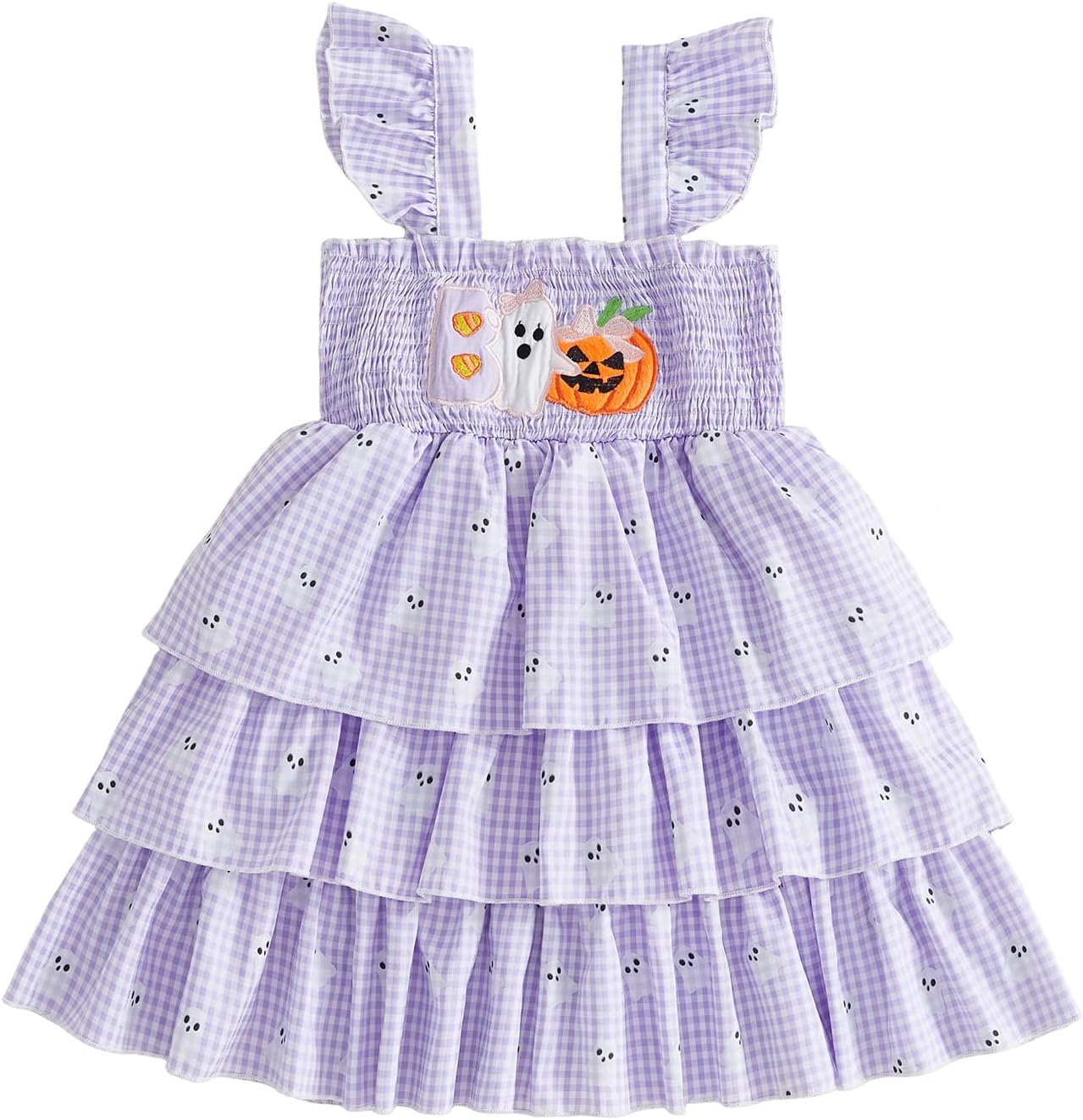 Toddler Baby Girl Halloween Outfit Pumpkin Ghost Flying Sleeve A Line Dress for Party Cute Girls Christmas Dress