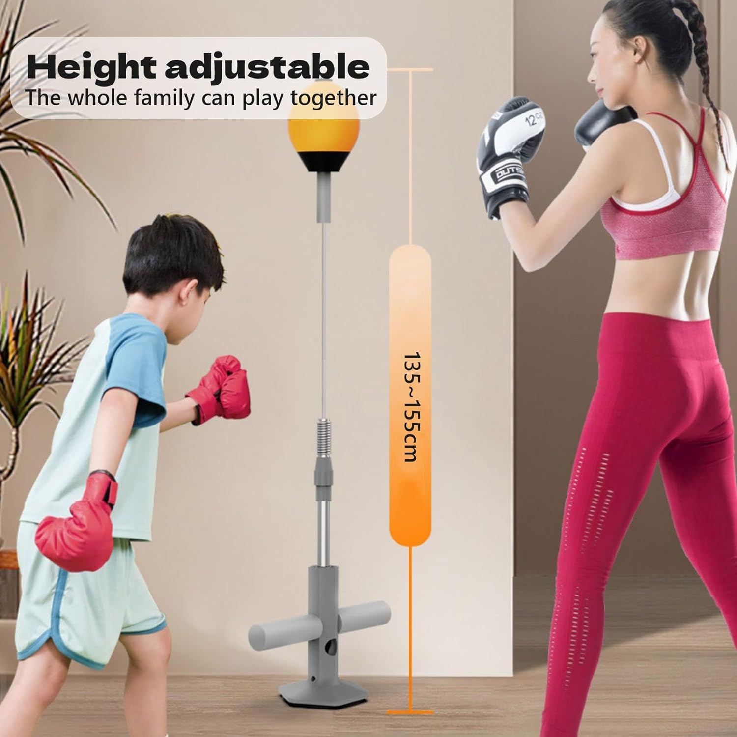 Boxing Bag with Stand Height Adjustable Freestanding Boxing Reflex Ball with Suction Cups Sit Up Exercise Equipment Punching Bag for Home Gym