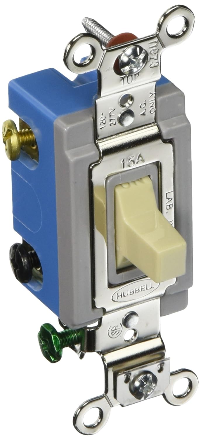 Hubbell HBL1381I Toggle, Single Pole Double Throw, Center Off, 15 amp, 120/277V, Ivory