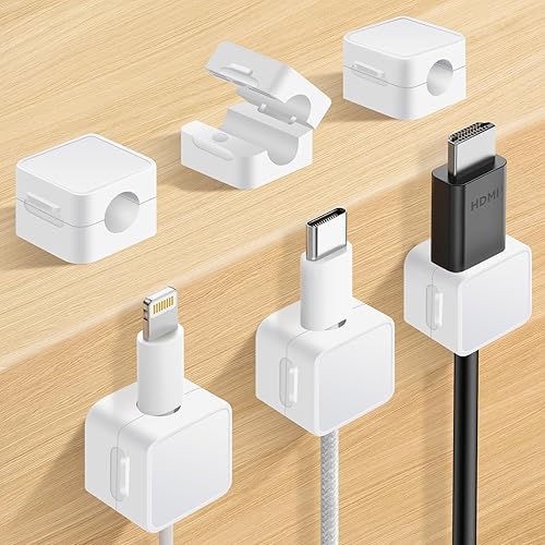 Paquete de 6 clips magnéticos para cables + 2 hojas (20 etiquetas), bonitas etiquetas autoadhesivas, soporte de cable ajustable ultra delgado de