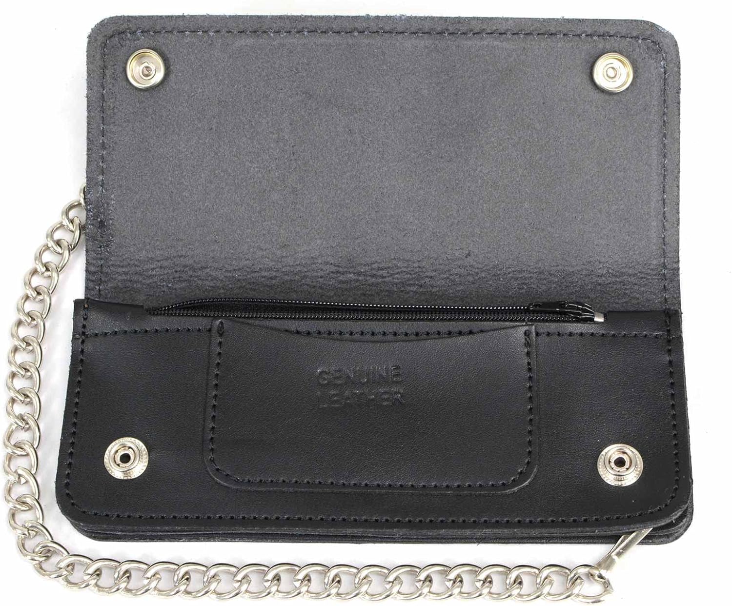 Milwaukee Leather MLW7812 Men's 8” Leather Long Bi-Fold Biker Wallet w/Anti-Theft Stainless Steel Chain - One Size