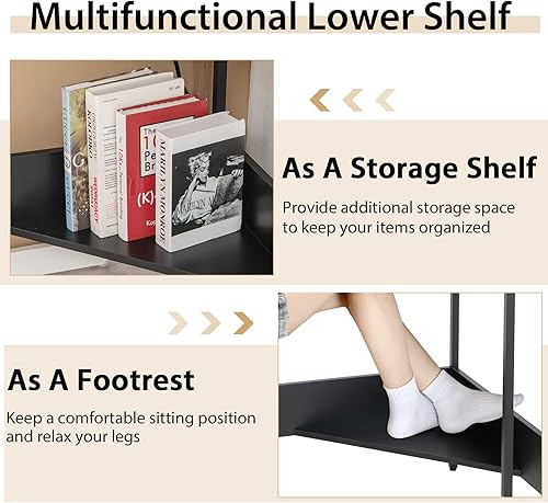 Miniatura 8 de Tangkula Escritorio esquinero con toma de corriente y puertos USB, escritorio triangular para computadora con estación de carga, estante de