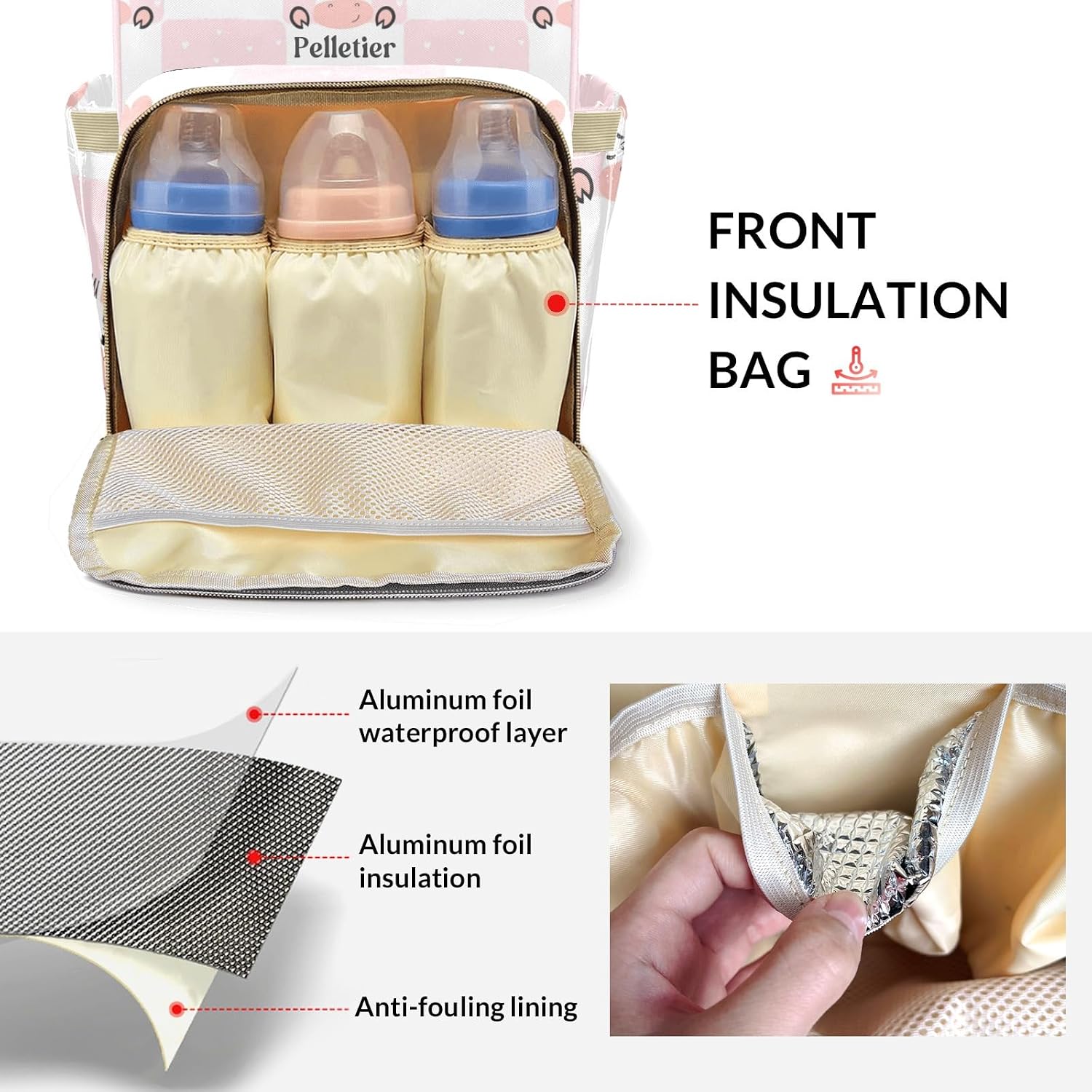 Pink Cow Cute Personalized Diaper Bag Backpack with Name,Customized Nappy Backpack for Baby Girls, Multi-function Mommy Backpack for Travel Outdoor Nursing
