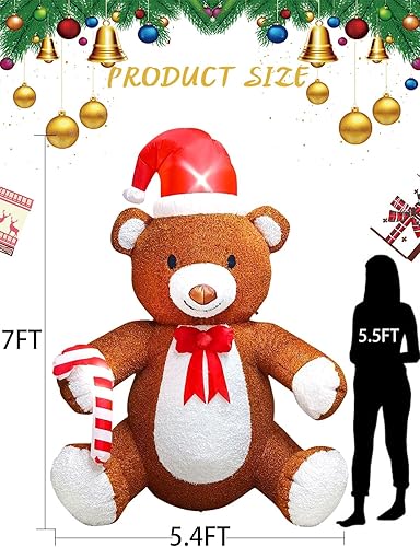 Miniatura 2 de Kalolary Oso esponjoso de Navidad inflable con luz LED, 7 pies, decoración de interiores de Navidad, oso de Navidad, inflable, patio, para