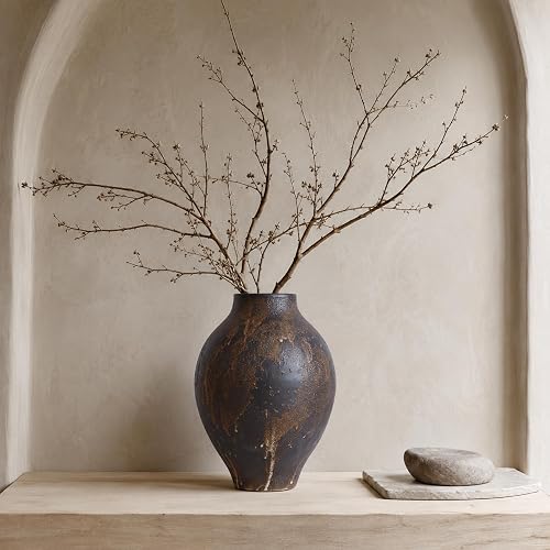 Wabi Sabi Vase 11.8in, Brown Ceramic Vase with Waterproof Coating, Rustic Ceramic Vase Large for Table Centerpiece, Entryway Shelf Decor, Rustic Farmhouse Pottery Vase
