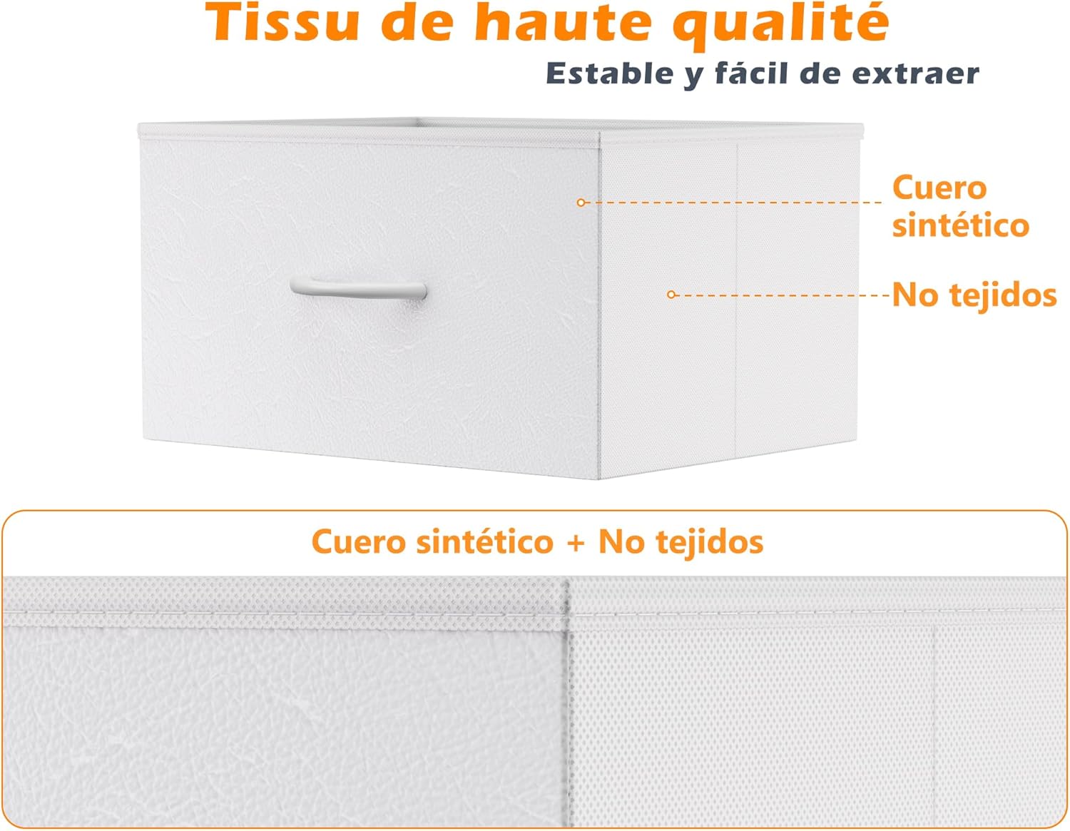 Close-up view of the high-quality fabric drawer material, showing the combination of synthetic leather and non-woven fabric.