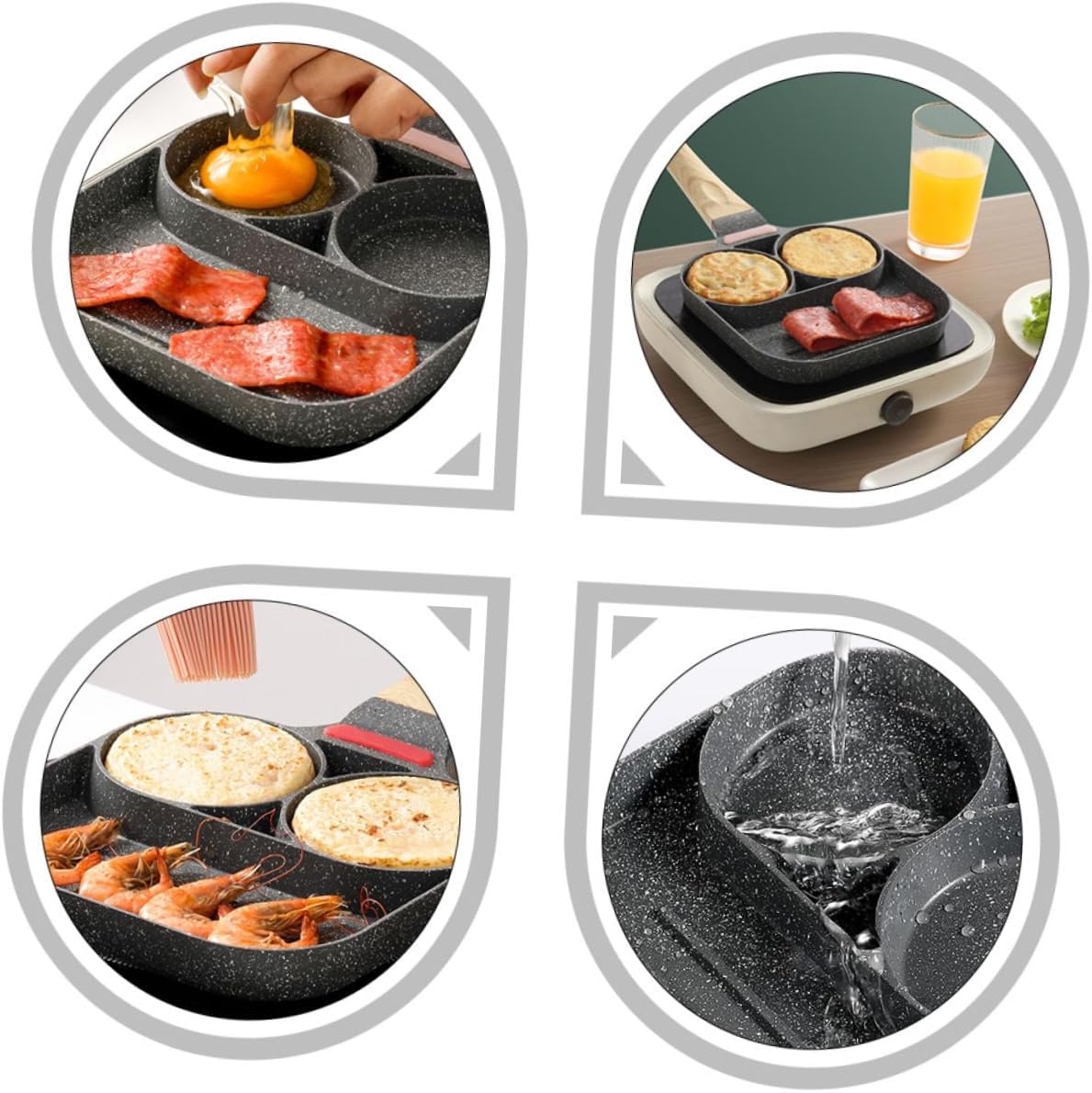 Unomor Non-stick Cooker Skillet Pan Divided Frying Pot Handle for Cooking Eggs and Pancakes Quick Heating for Breakfast and More