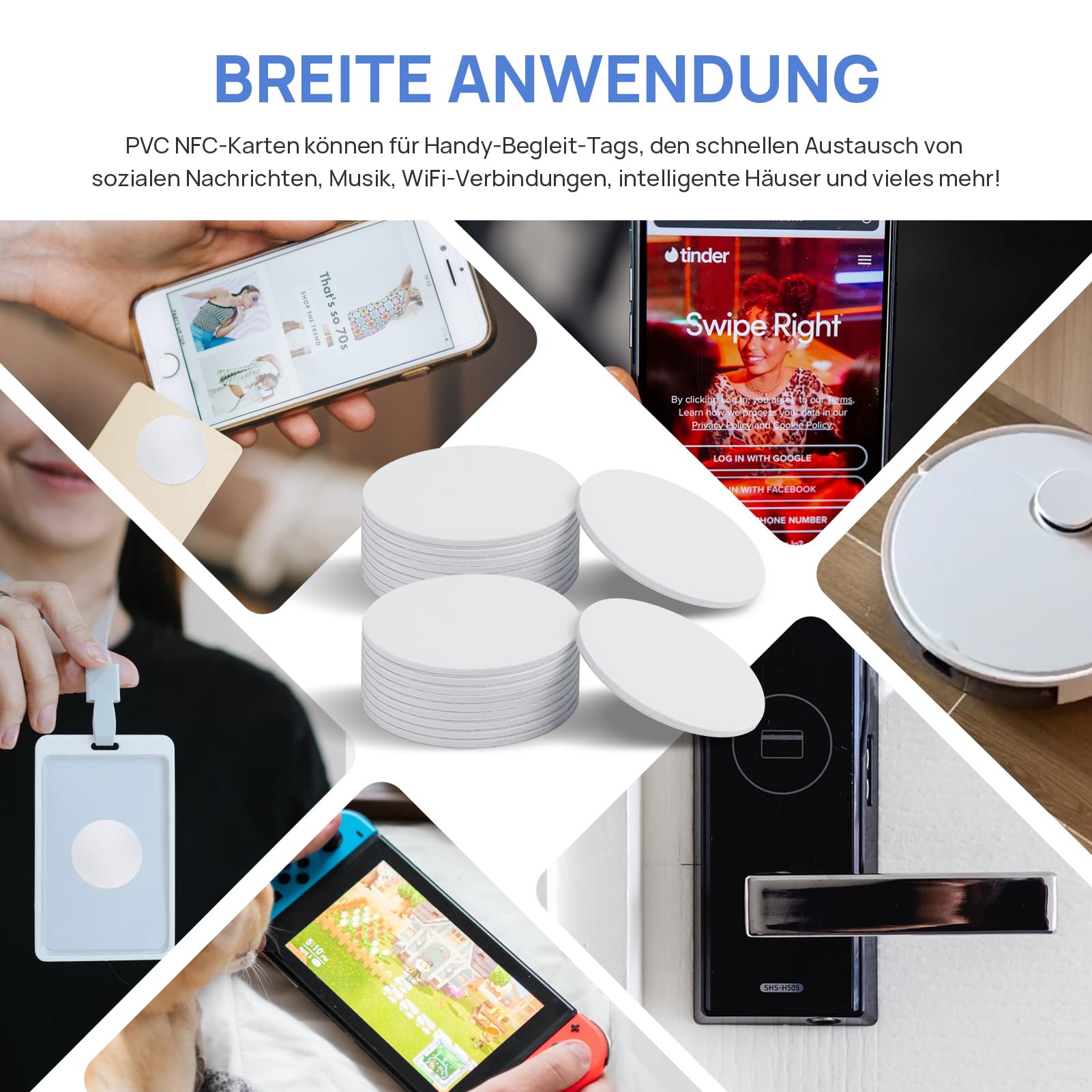 20 sztuk NFC Tags, karty NTAG215 NFC, 25 mm samoprzylepne naklejki NFC z TagMo, białe