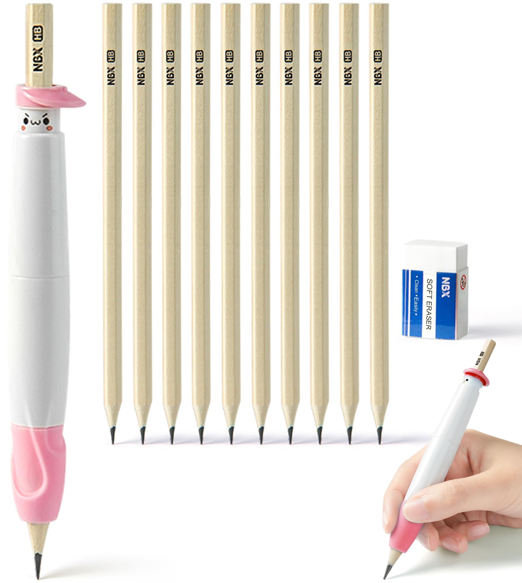 Pencil Grips for Children, Comfortable Writing Aid for Improving Handwriting, can Serve as Mechanical Pencil, Pencil Extender & Pencil Cap, Posture Correction Tool for Toddlers (1 Pack, Pink)
