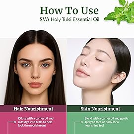 SVA Holy Tulsi Essential Oil - 1/3 Fl Oz - 100% Natural Tulsi Oil - for Diffuser, Hair Care, Face, Skin Care, Aromatherapy, Scalp and Body Massage, Soap and Candle Making