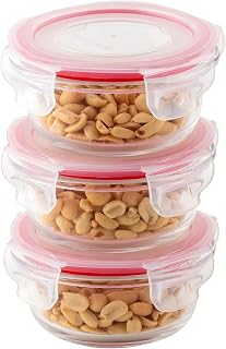 DUBBLIN Lock Me Up Glass Heat Resistant Borosilicate Glass Container Set of 3, 200ml - Round, Clear | Oven, Freezer & Micr... Price In India