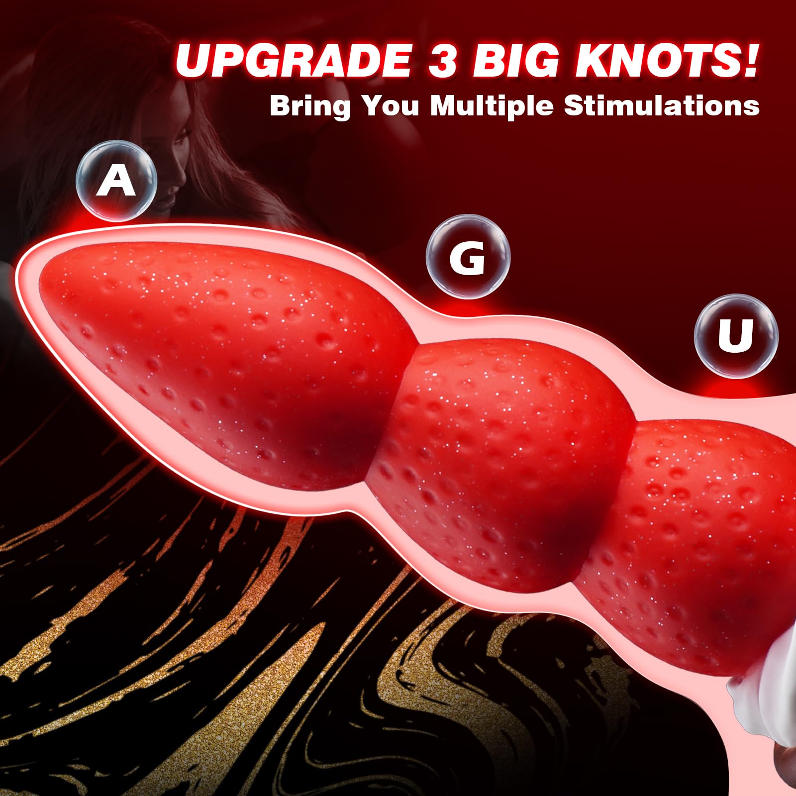 8" Strawberry Fantasy Knot Dildo with Strong Suction Cup, Silicone Animal Monster Dildo Cute Large Butt Plug with 3 Knots, Fantasy Anal Sex Toys for Women & Men