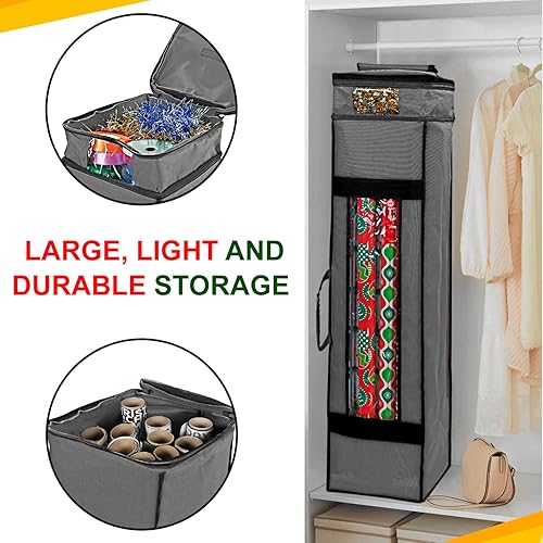 Miniatura 4 de ProPik Bolsa de almacenamiento de papel de regalo con bolsillo y asas, incluye lazo para colgar, material resistente con ventana transparente de 47