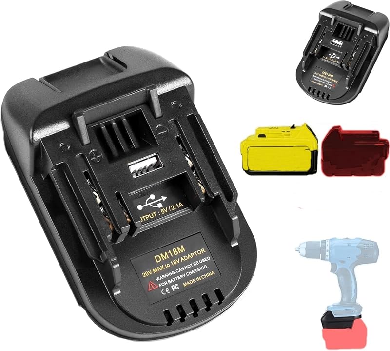 DM18M for Dewalt & Milwauke Battery to for Makita Tool Adapter w/USB Port | Convert for Dewalt 20V & Milwaukee M18 Battery to Replace for Makita 18V Battery, Work for Makita 18V Power Tools(No Battery)