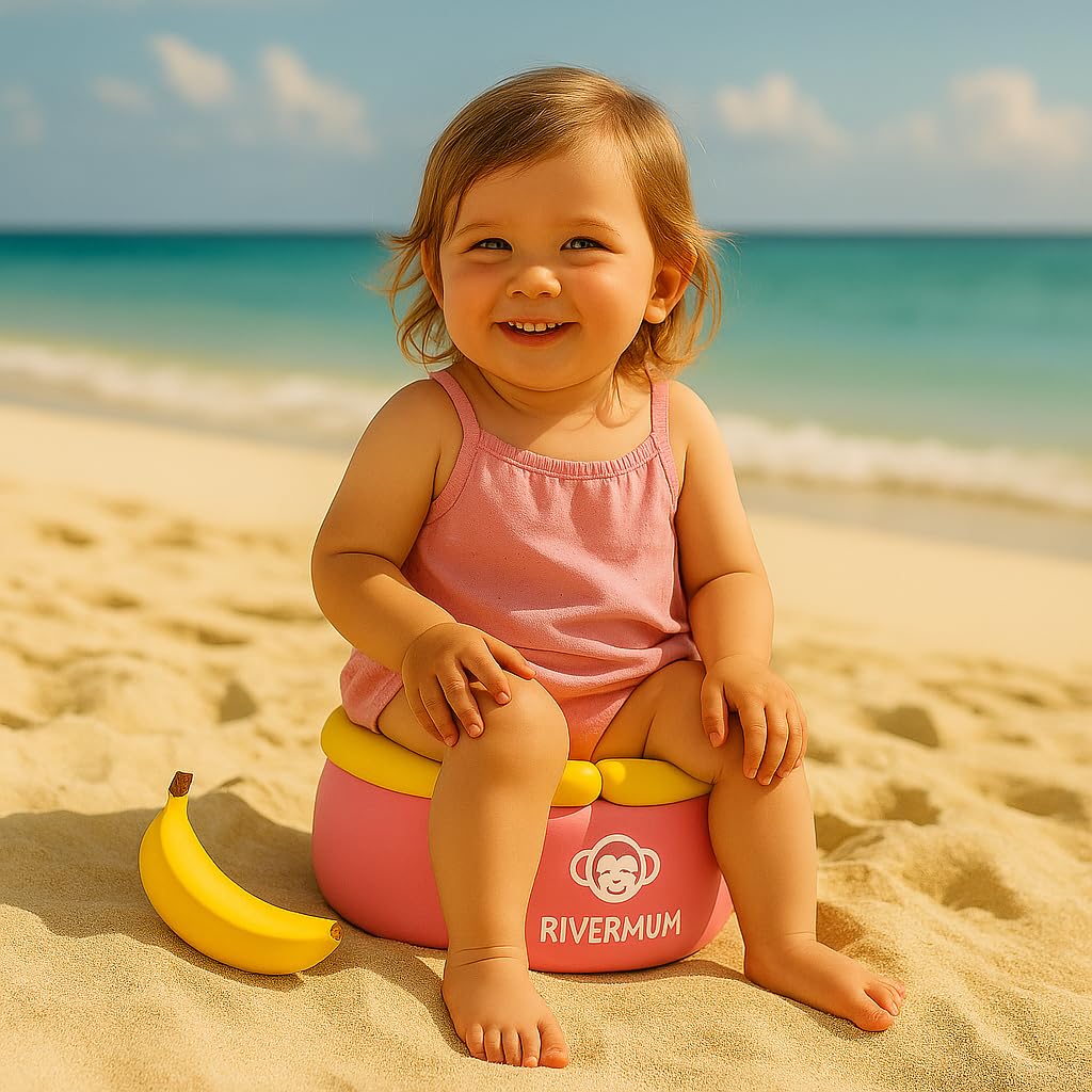 Kit Orinal Portatil Niños Plegable Banana XL, Orinal Infantil Pórtatil para viajes o casa, WC Inodoro portatil Niños, Potty Training, Incluye Bolsas, Pegatinas y Cacalendario (ROSA) — view 6