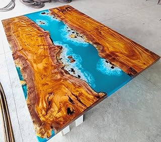 Customized Large Epoxy Table, Epoxy River with Stone and Star Fish Table, Resin Dining Table for 2, 4, 6, 8, Epoxy Coffee Table, Living Room Table, Home décor (Without Stand, 36 x 24 Inches)