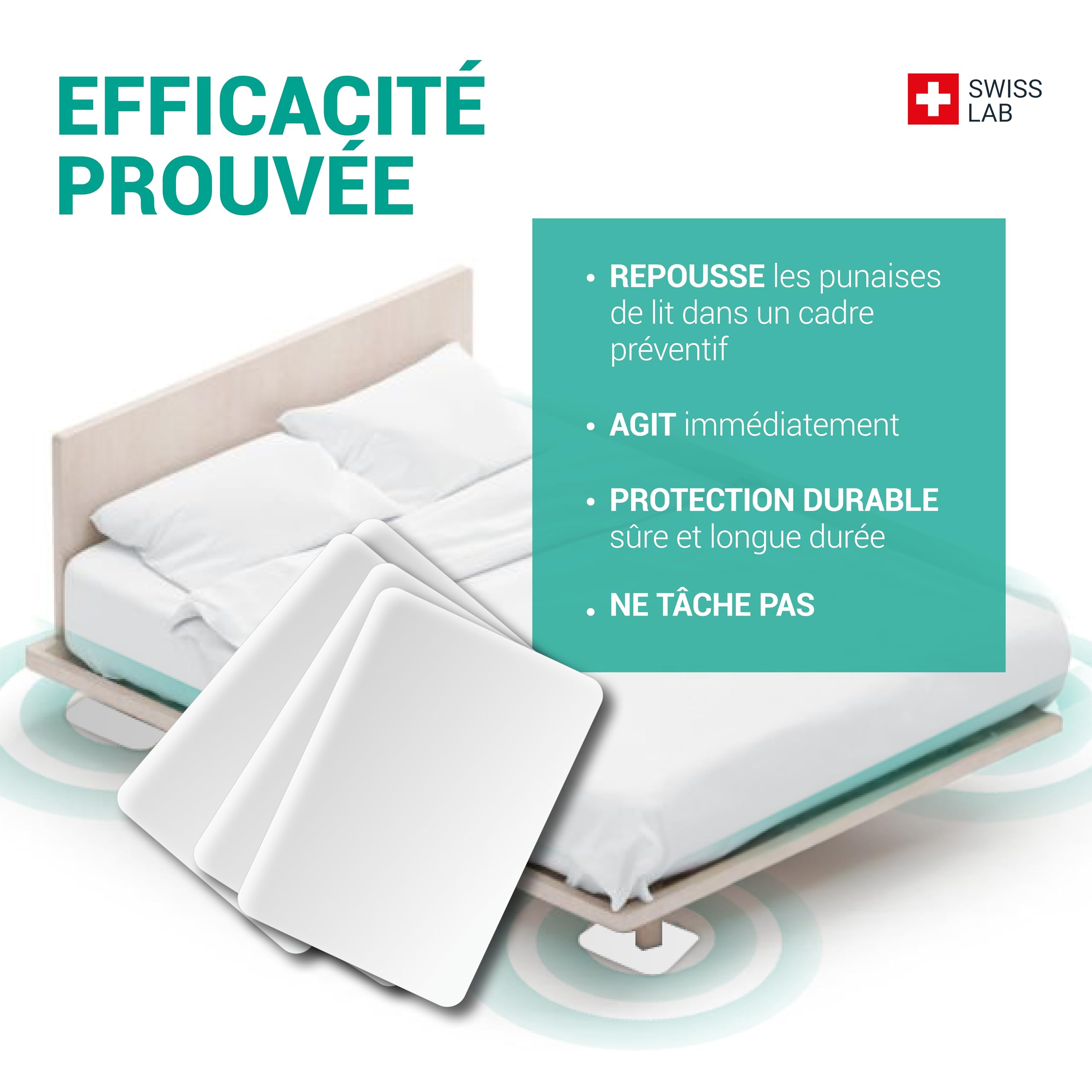PLAQUETTES LIT Répulsives Punaises de Lit - Protège des punaises de lit pendant votre sommeil - x4
