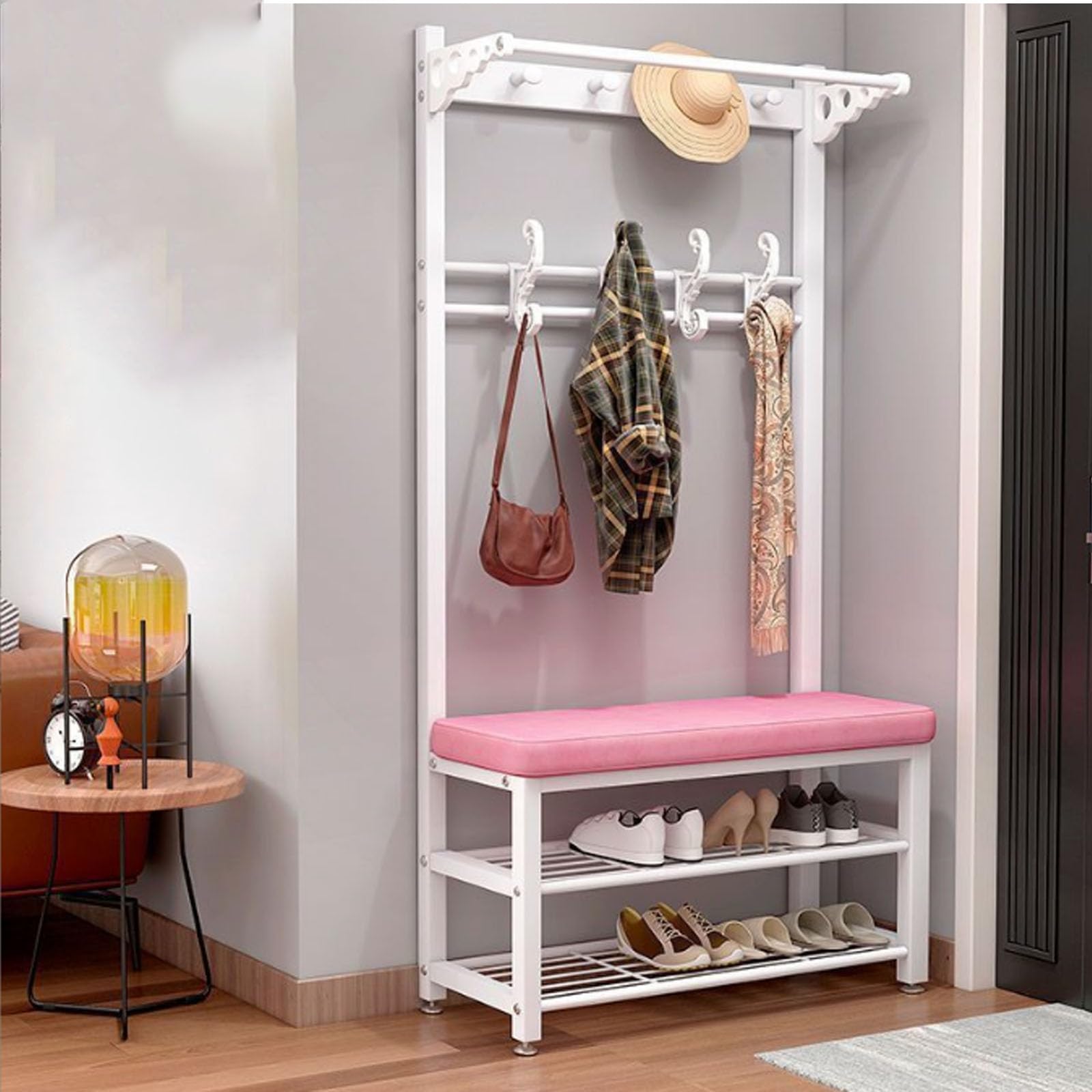 FGXHHS Entryway Hall Tree with Bench & Shoe Storage, Coat Rack Hooks, Metal Frame for Living Room, Hallway (80cm, Color A)