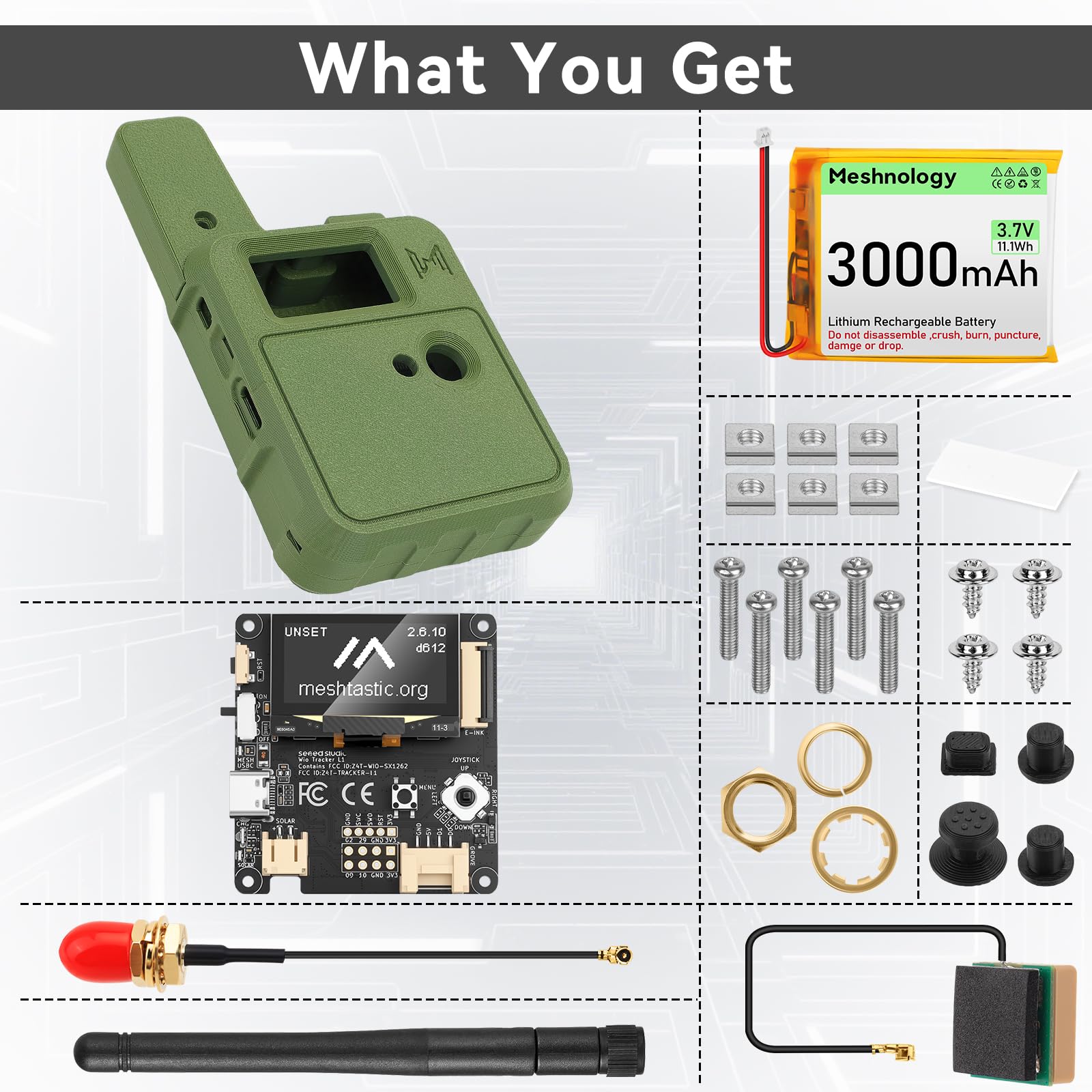 Wio Tracker L1 Carte avec batterie 3000 mAh et étui – SX1262 nRF52840 Kit pour Ar Duino Mesh Tastic Lo Ra, Blue Tooth 5.0, GPS GNSS, OLED 1,3", batterie de type C à charge solaire (N37
