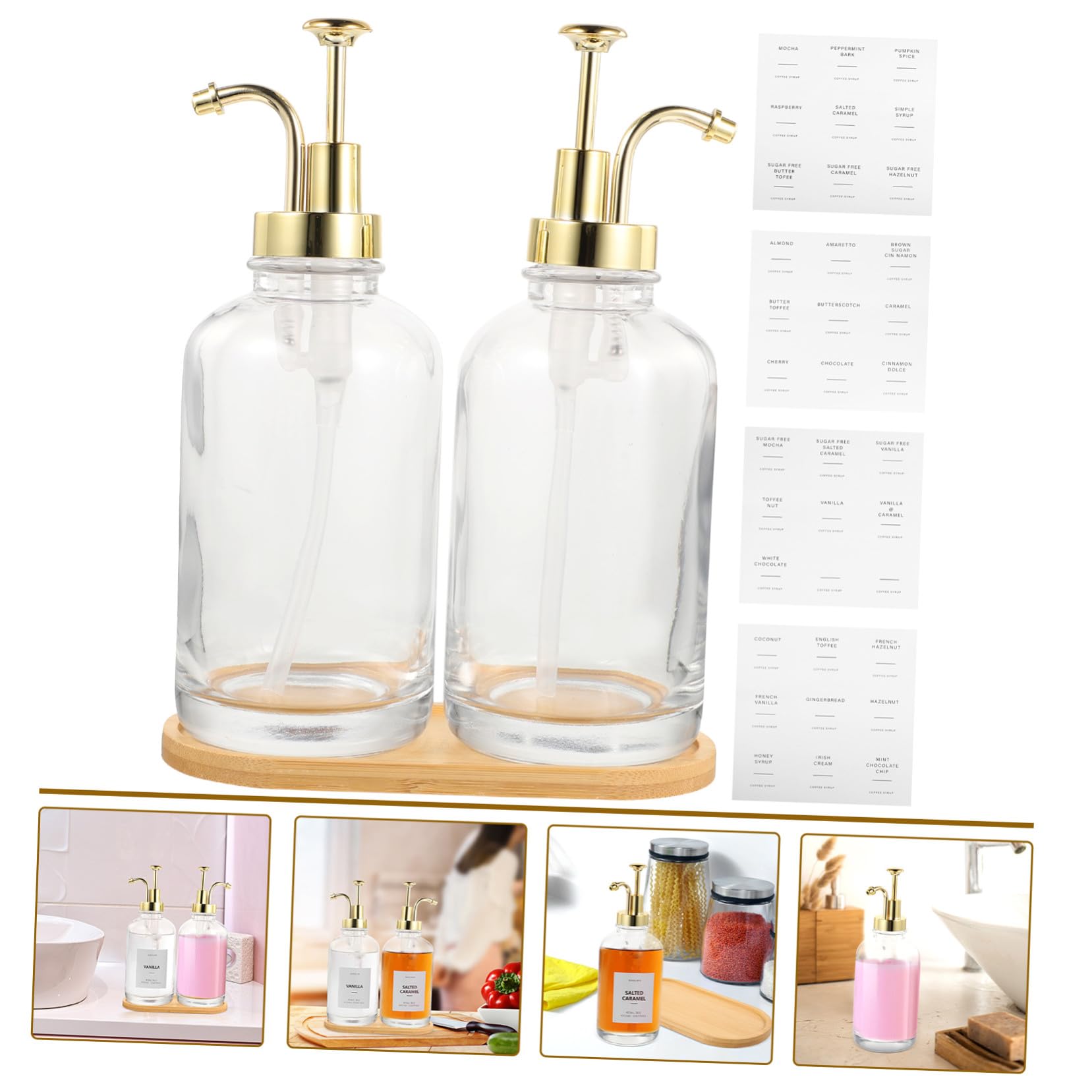 Mipcase Dispenser per Sciroppo in Vetro e Legno Oro, Bottiglia
