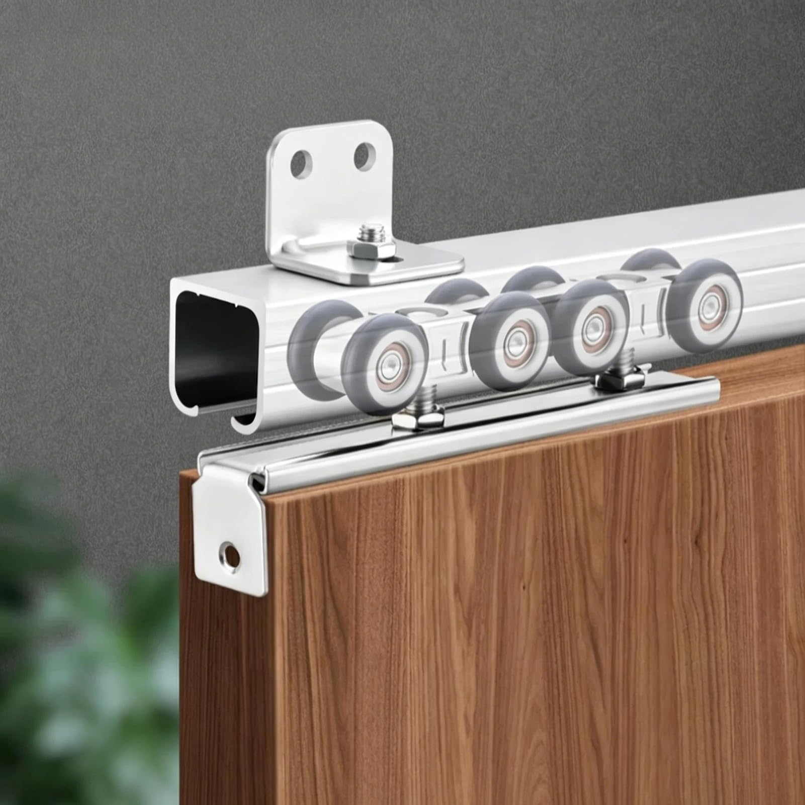 Jievmrs Box Rail Sliding Barn Door Track Wall Mount Kit, Sliver Pocket Door Track Hardware Soft Close System, Kitchen Closet Doors Sliding Guide with Rollers(2.7m/9ft)